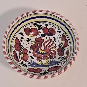 Deruta Hand-Painted Folk Art Rooster Italian Pottery Dish/Bowl 4.5" Italy